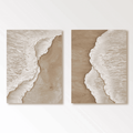 Large vertical modern minimalist 3D textured coastal painting set of 2 with beige, white, and brown neutral tones, sculptural