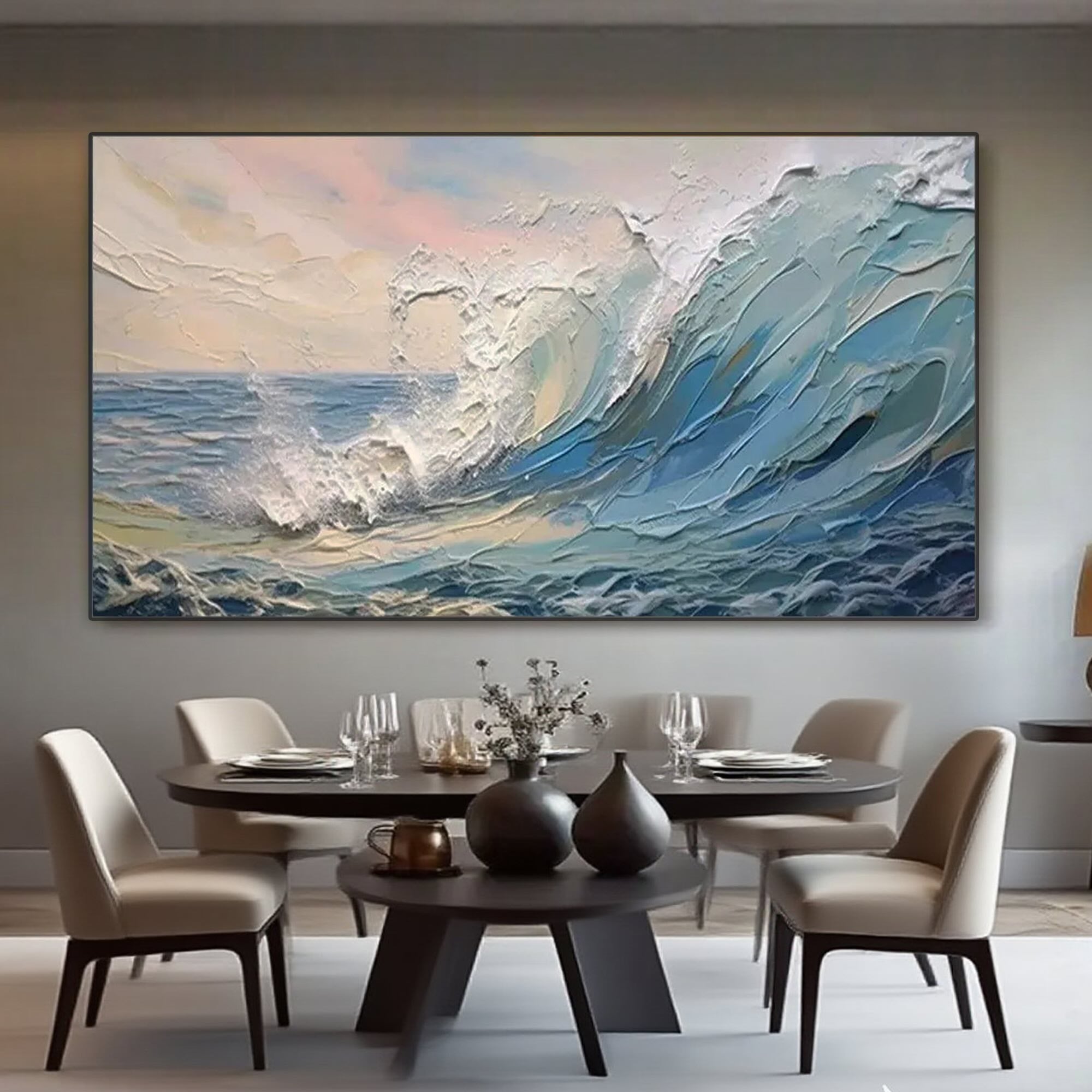Modern Realism Ocean Wave canvas art close up.