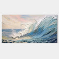 Modern Realism Ocean Wave Canvas Art: blue, white, and pink textured painting.