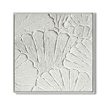 Close-up of white plaster art texture painting in a square frame.