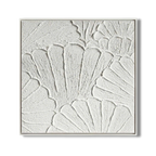Close-up of white plaster art texture painting in a square frame.
