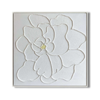 Close-up of white plaster art texture painting with a floral design.