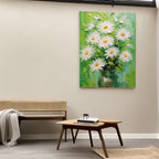 Daisy painting in a room setting, illustrating the artwork's size and style for interior decor.