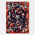 Pollock Crimson Storm abstract wall art - hand-painted canvas with bold black strokes, red/white details