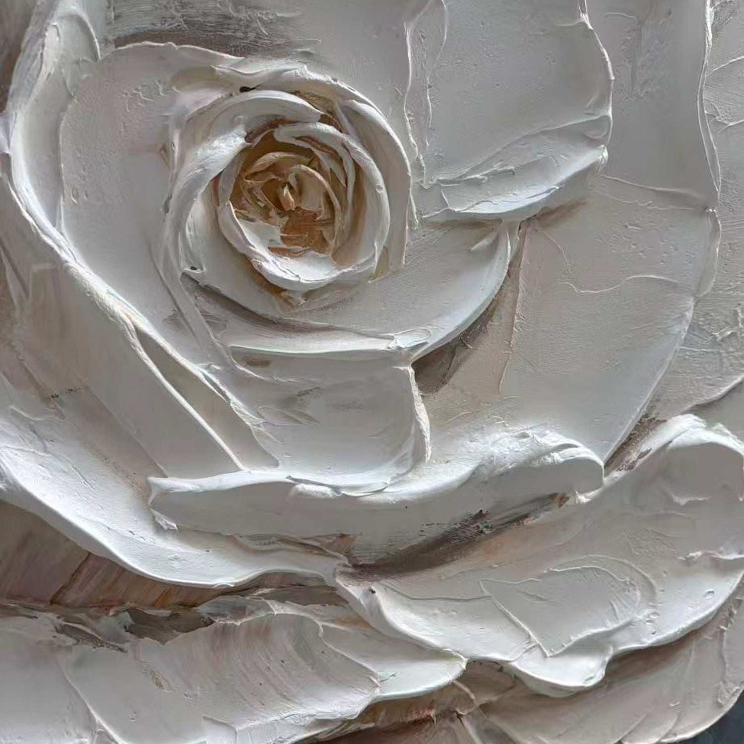 3D textured white rose wall art with velvet petal detail at Lumi Gallery