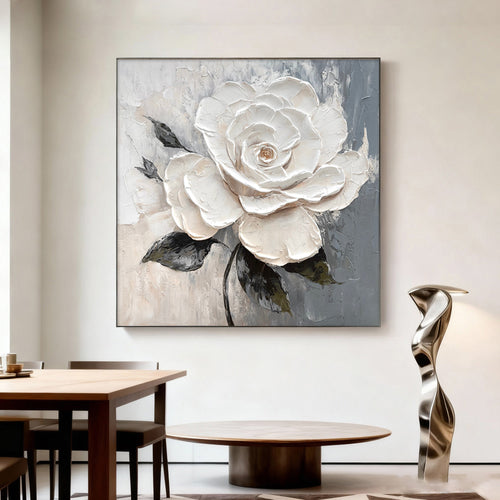 3D Textured White Rose Wall Art - Velvet Petal