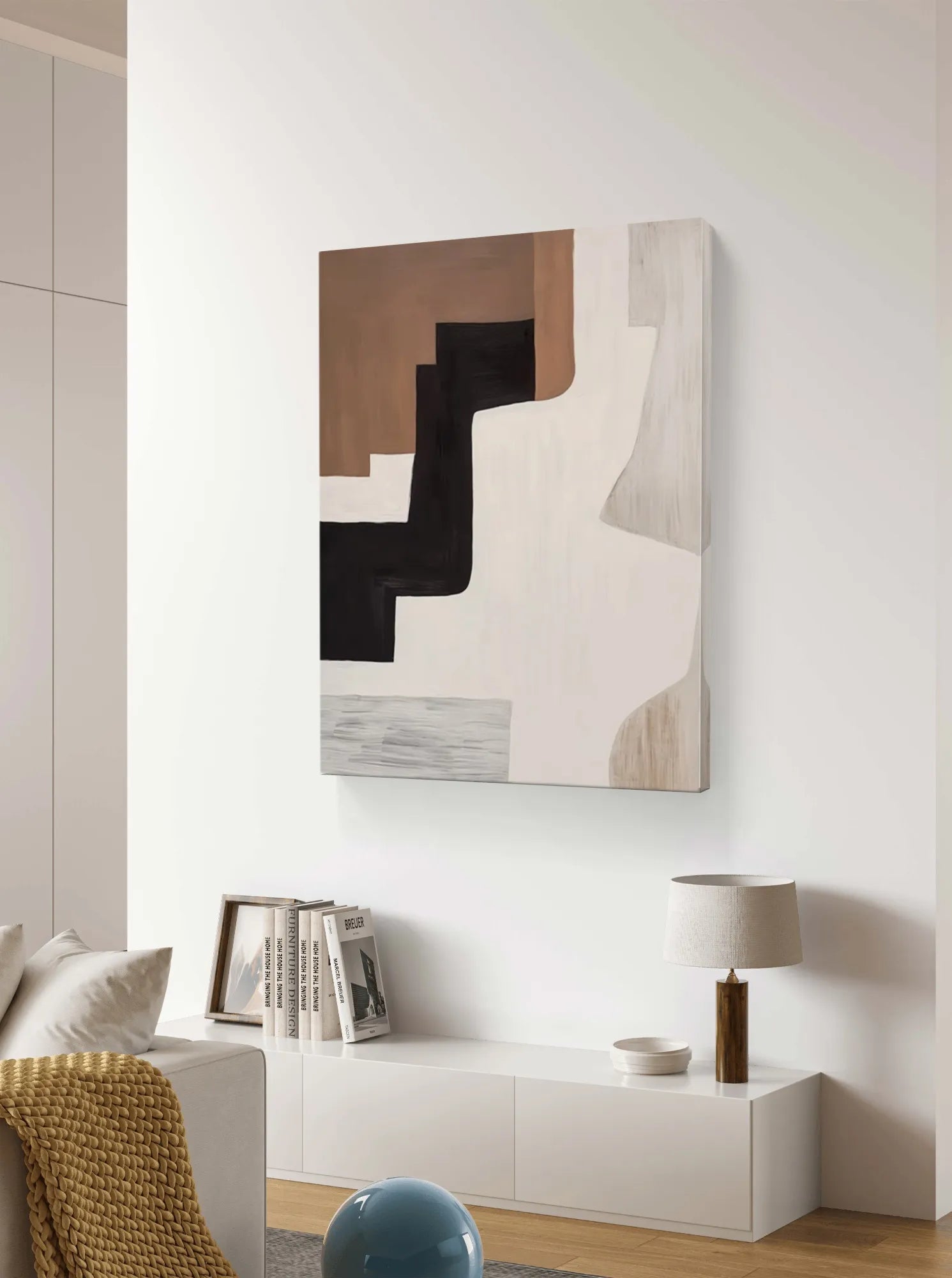 Contemporary Abstract Painting in Modern Living Space with Plants