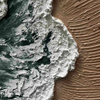 3D textured abstract beach canvas art with white ocean foam, dark green sea, and brown sandy shore in Shoreline Drift