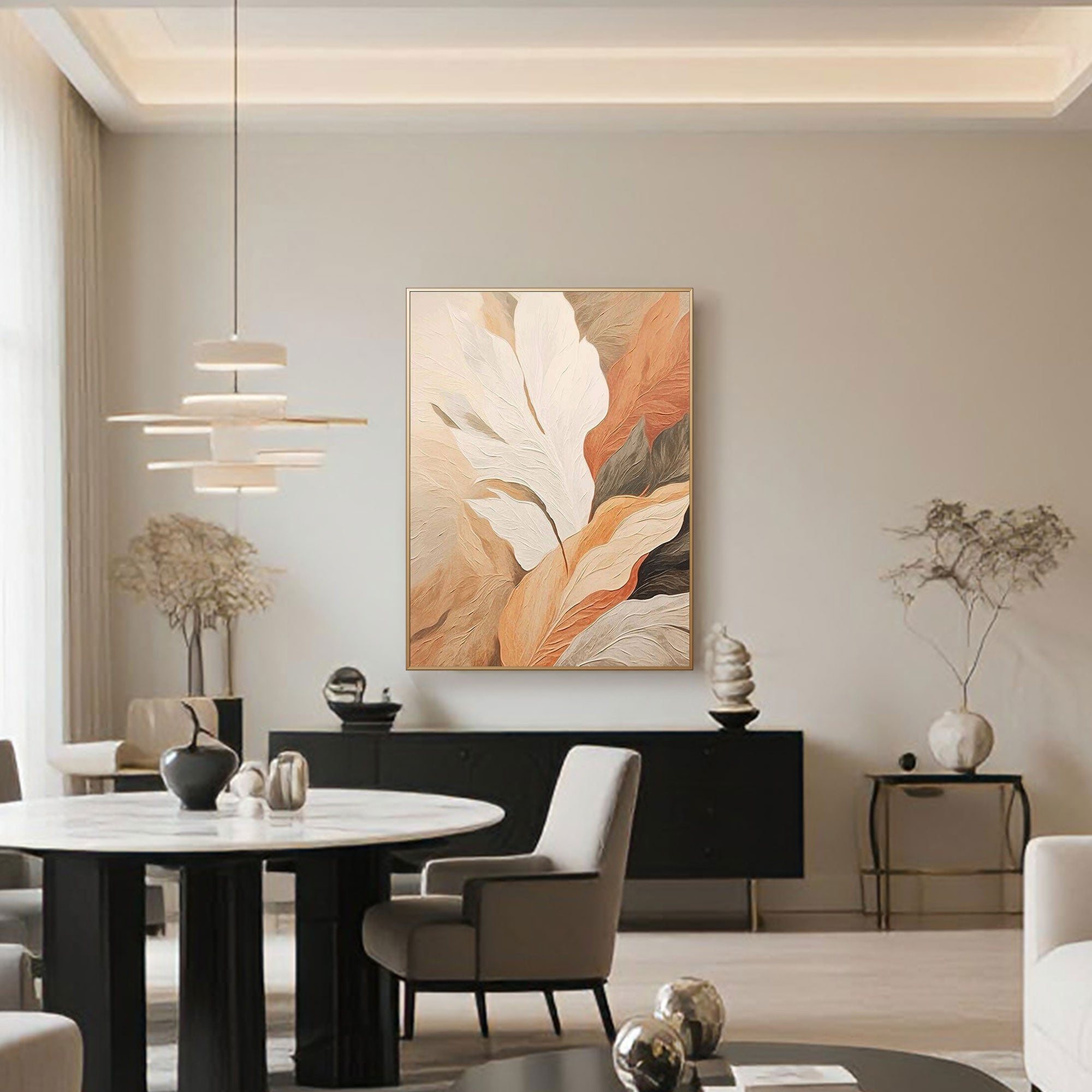[Copy]Contemporary Neutral Leaf Painting | Silent Bloom