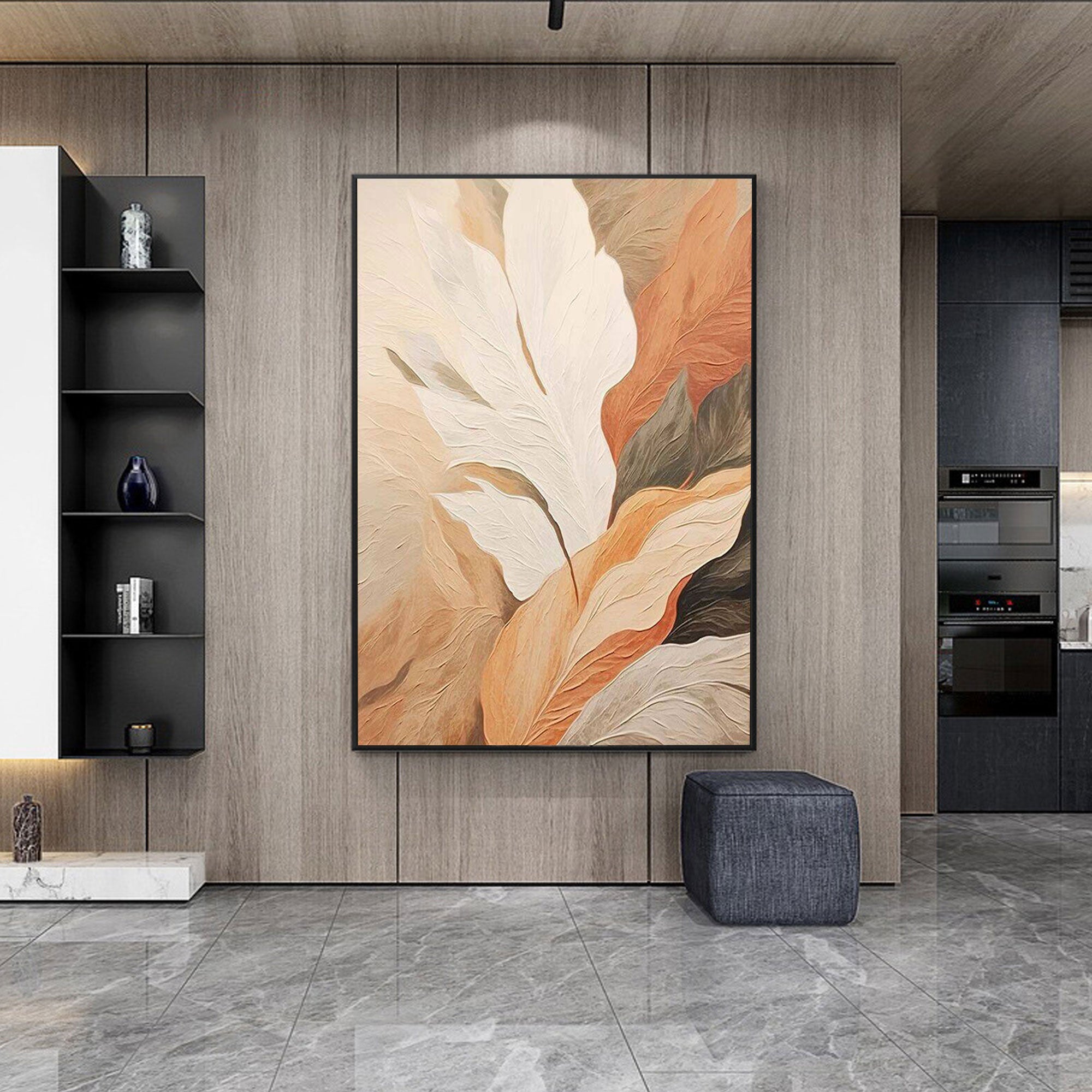 [Copy]Contemporary Neutral Leaf Painting | Silent Bloom