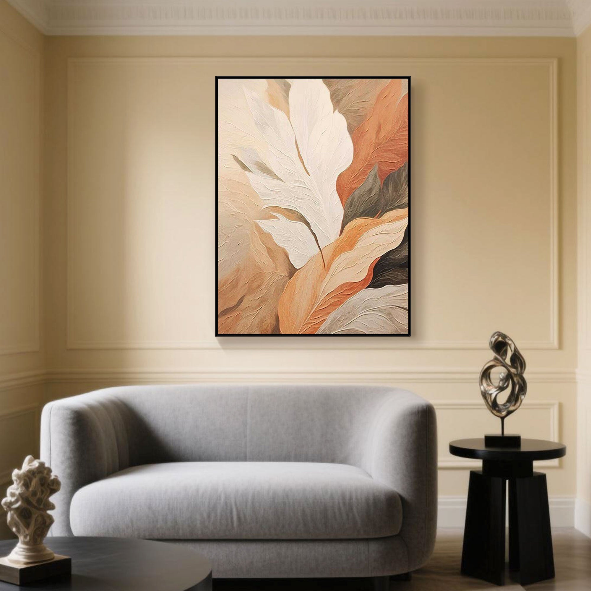 [Copy]Contemporary Neutral Leaf Painting | Silent Bloom