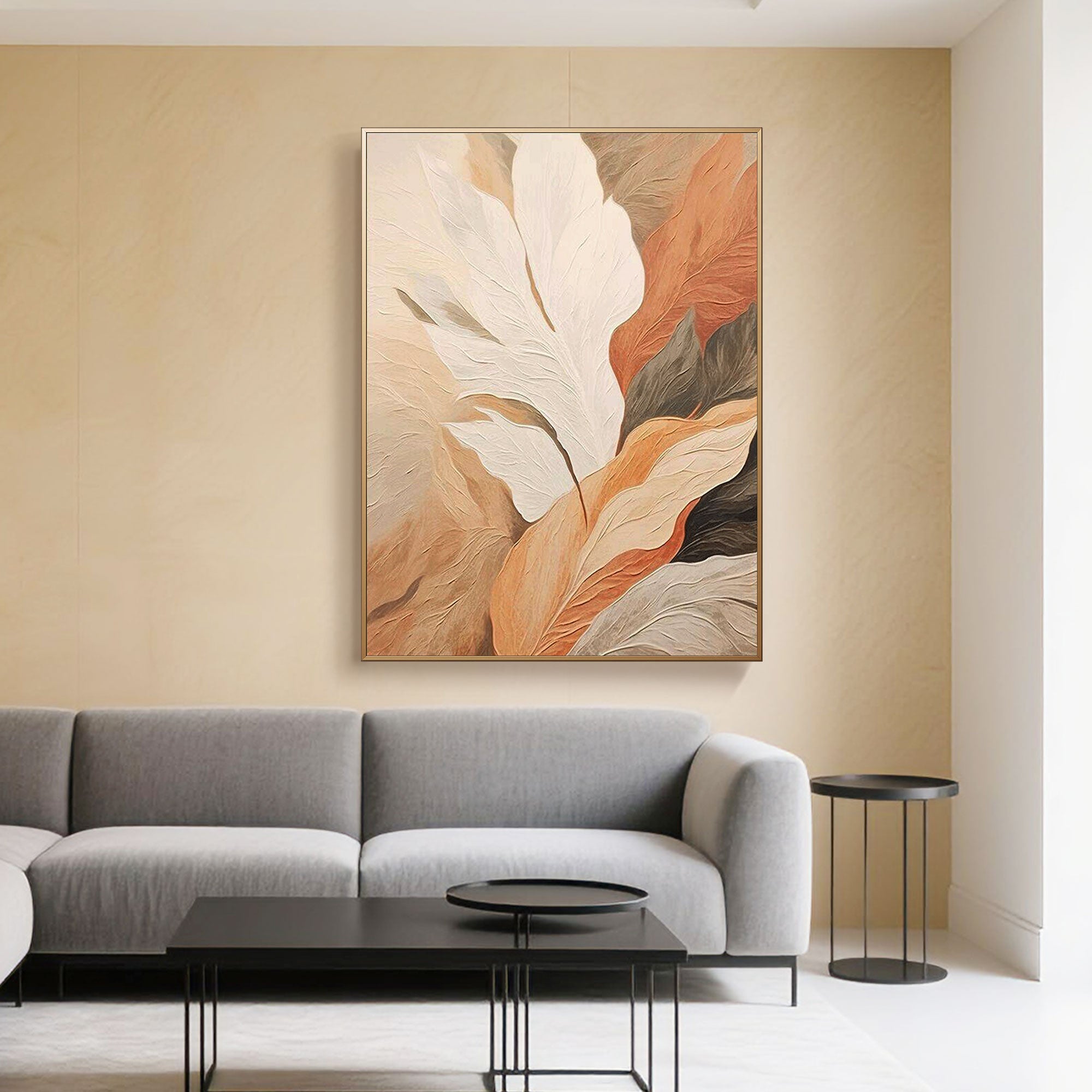 [Copy]Contemporary Neutral Leaf Painting | Silent Bloom