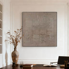 Lumi Gallery's hand-painted Japandi brown beige canvas art 'Earthen Matrix' with textured patterns on white wall