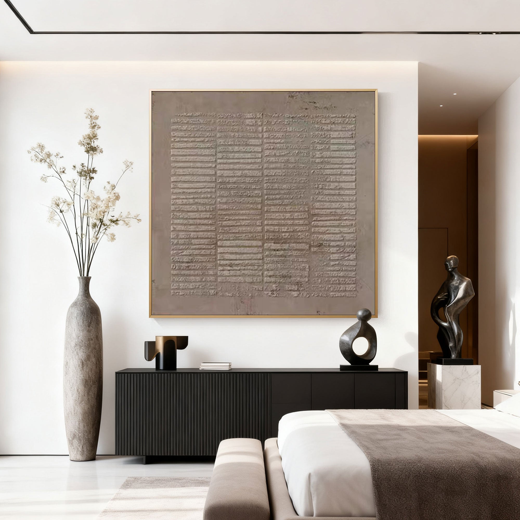 Wabi Sabi Japandi brown beige canvas art 'Earthen Matrix' with textured details by Lumi Gallery
