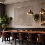 Wabi Sabi Japandi brown beige canvas art 'Earthen Matrix' in dining room