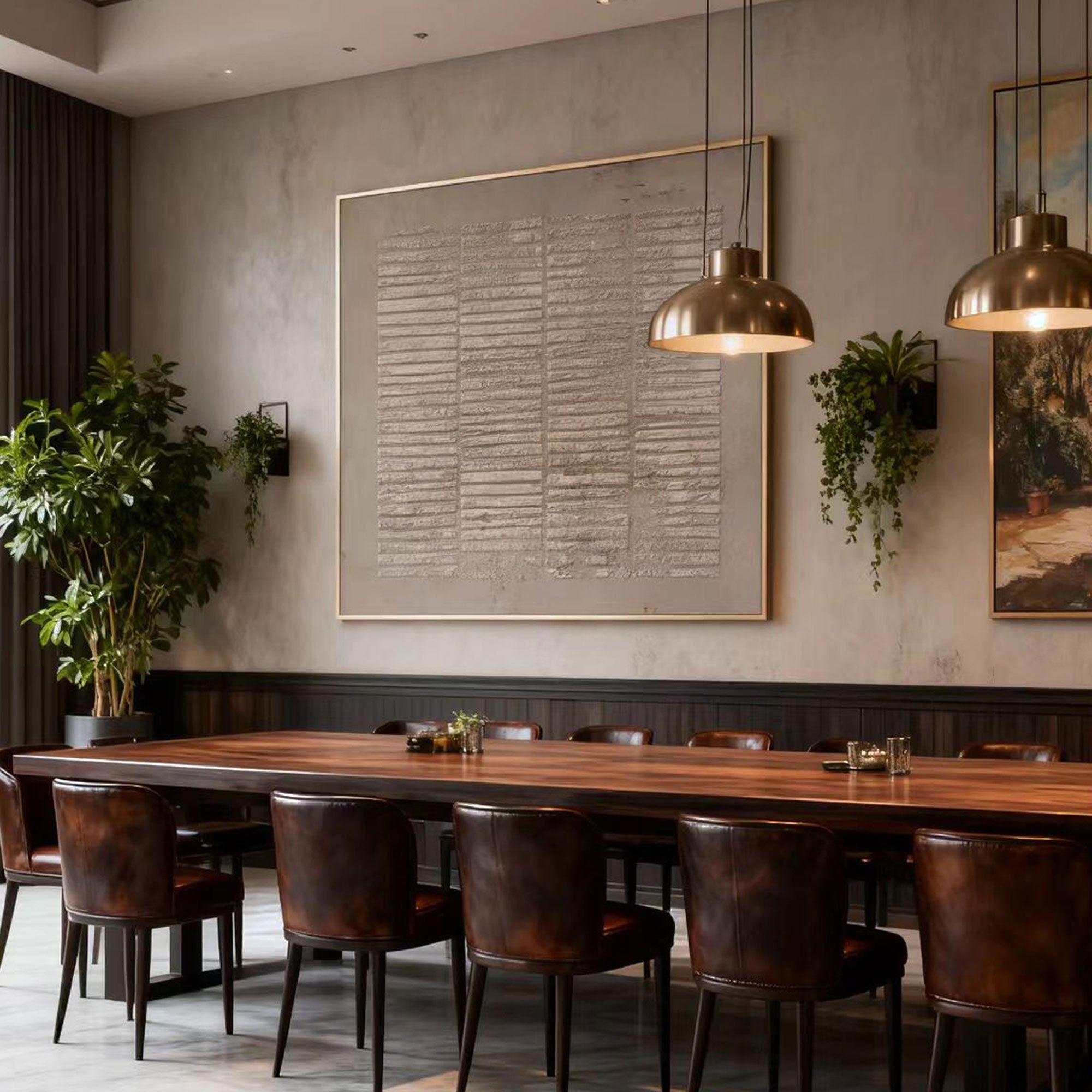 Wabi Sabi Japandi brown beige canvas art 'Earthen Matrix' in dining room
