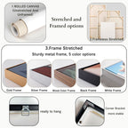 Premium canvas art stretched and framed options. Choose between rolled canvas (unstretched), frameless stretched canvas, or framed artwork with sturdy metal frames available in gold, silver, wood, black, and white. Ready-to-hang design with secure corner brackets for stability. Custom framing available for a perfect fit in any space.