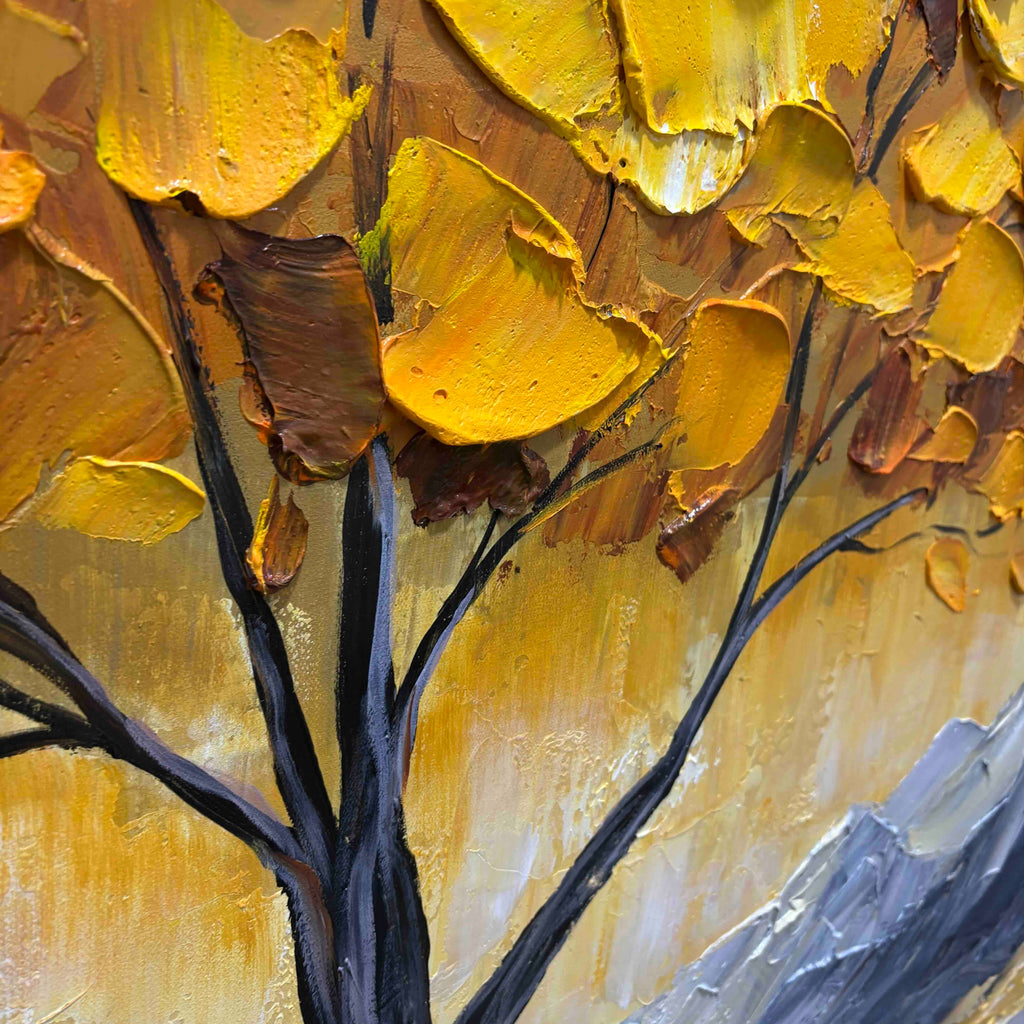 Hand-painted 3D textured golden tree canvas wall art by Lumi Gallery