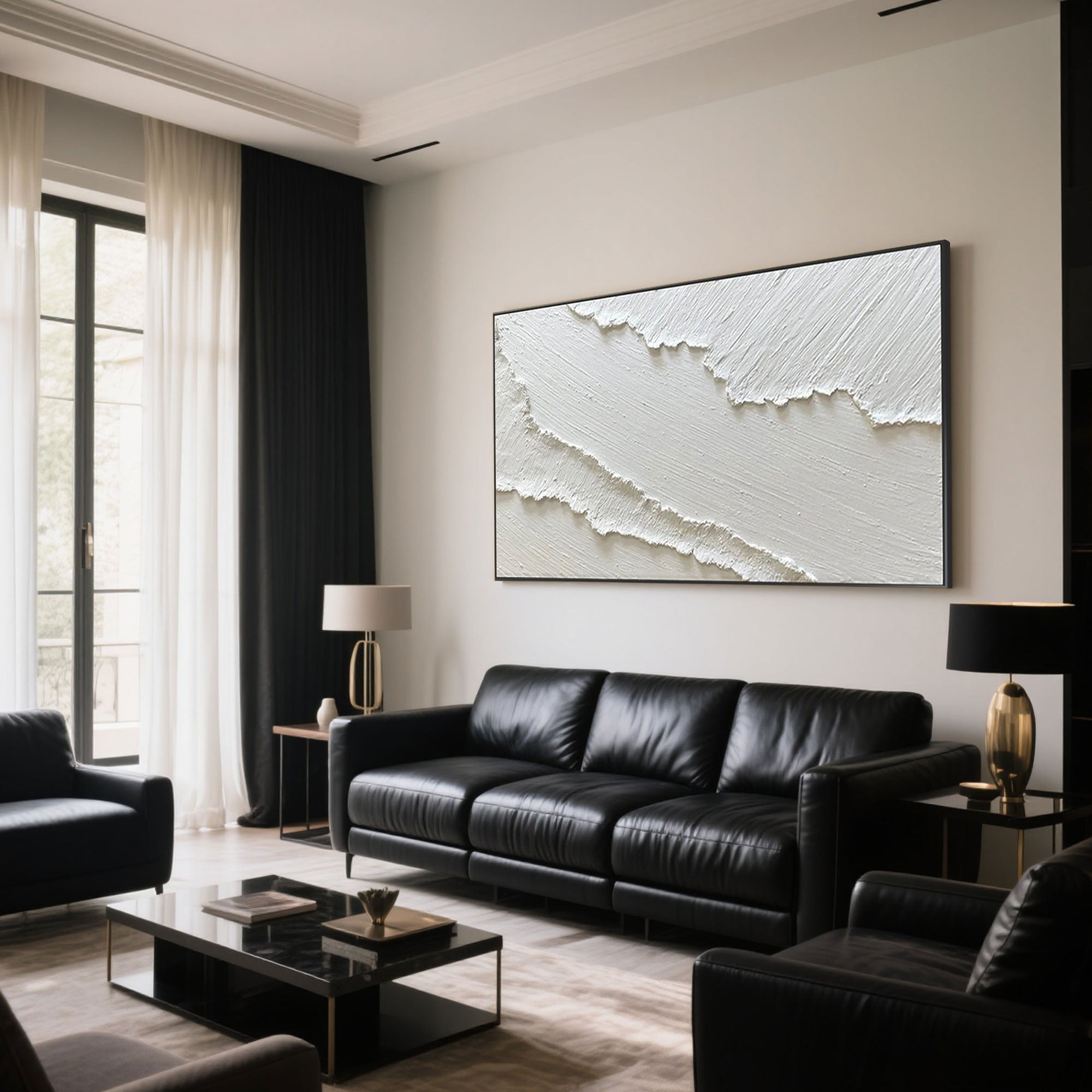 Textured Abstract Ocean Wall Art in matte white tones.