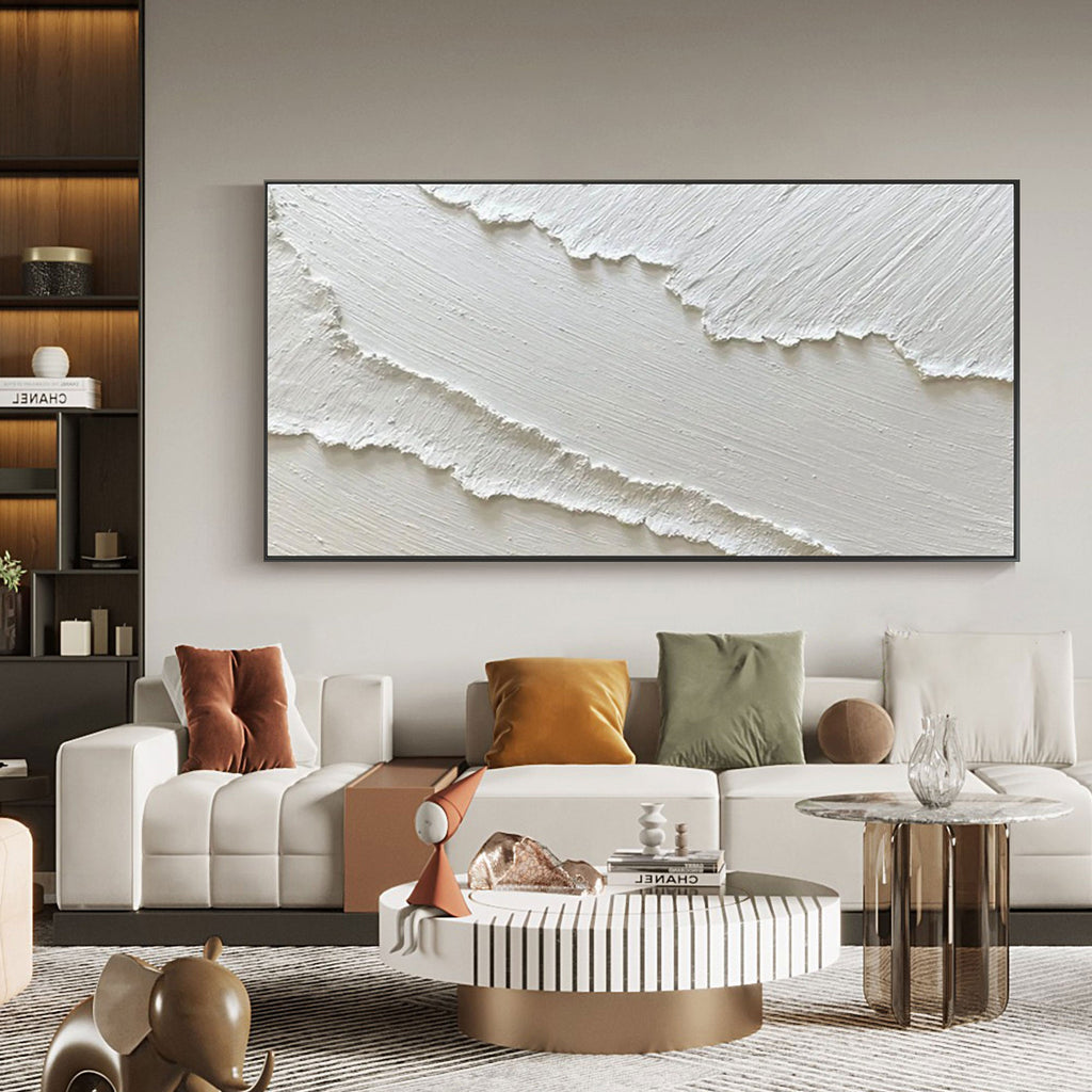Textured Abstract Ocean Wall Art in matte white tones.