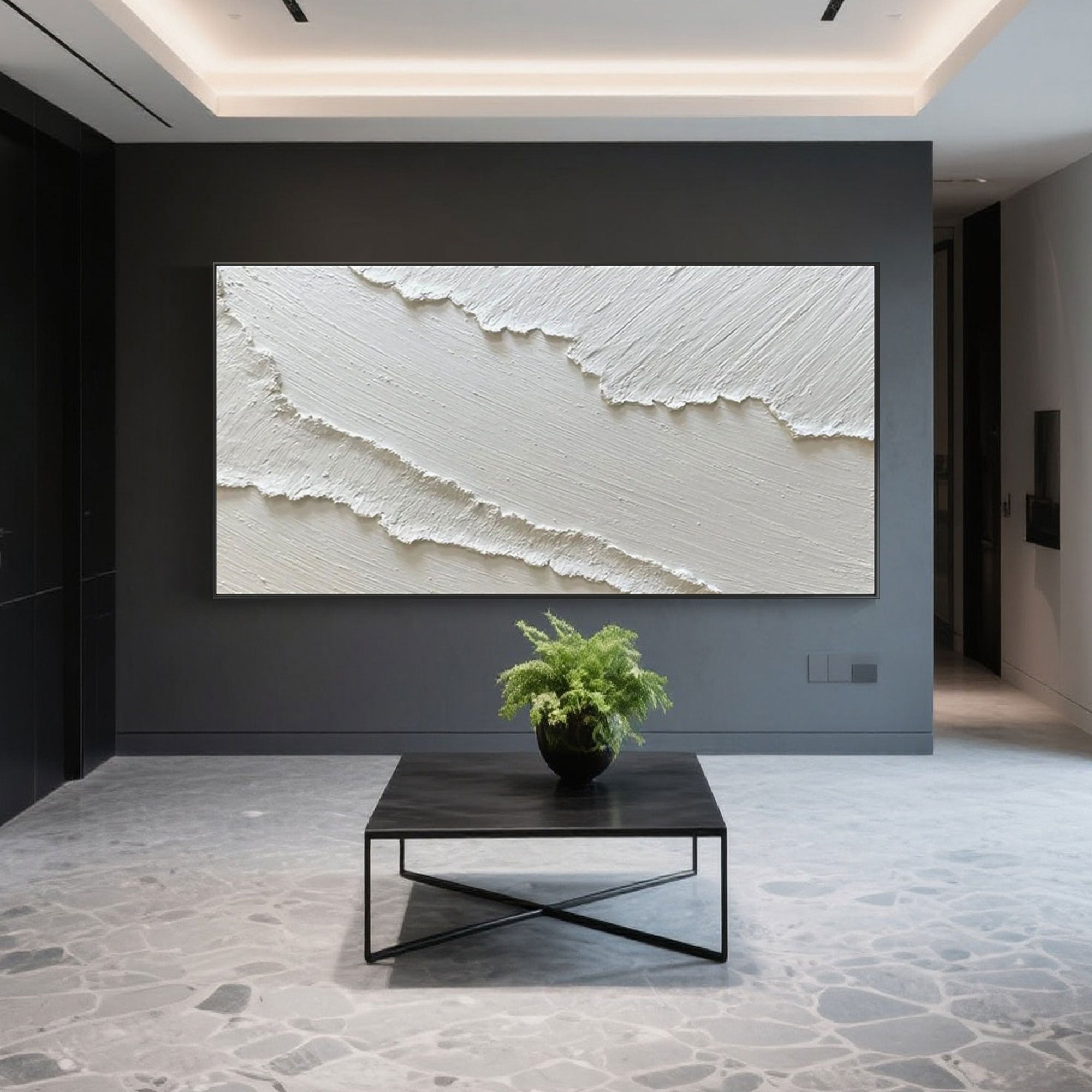 Textured Abstract Ocean Wall Art in matte white tones.