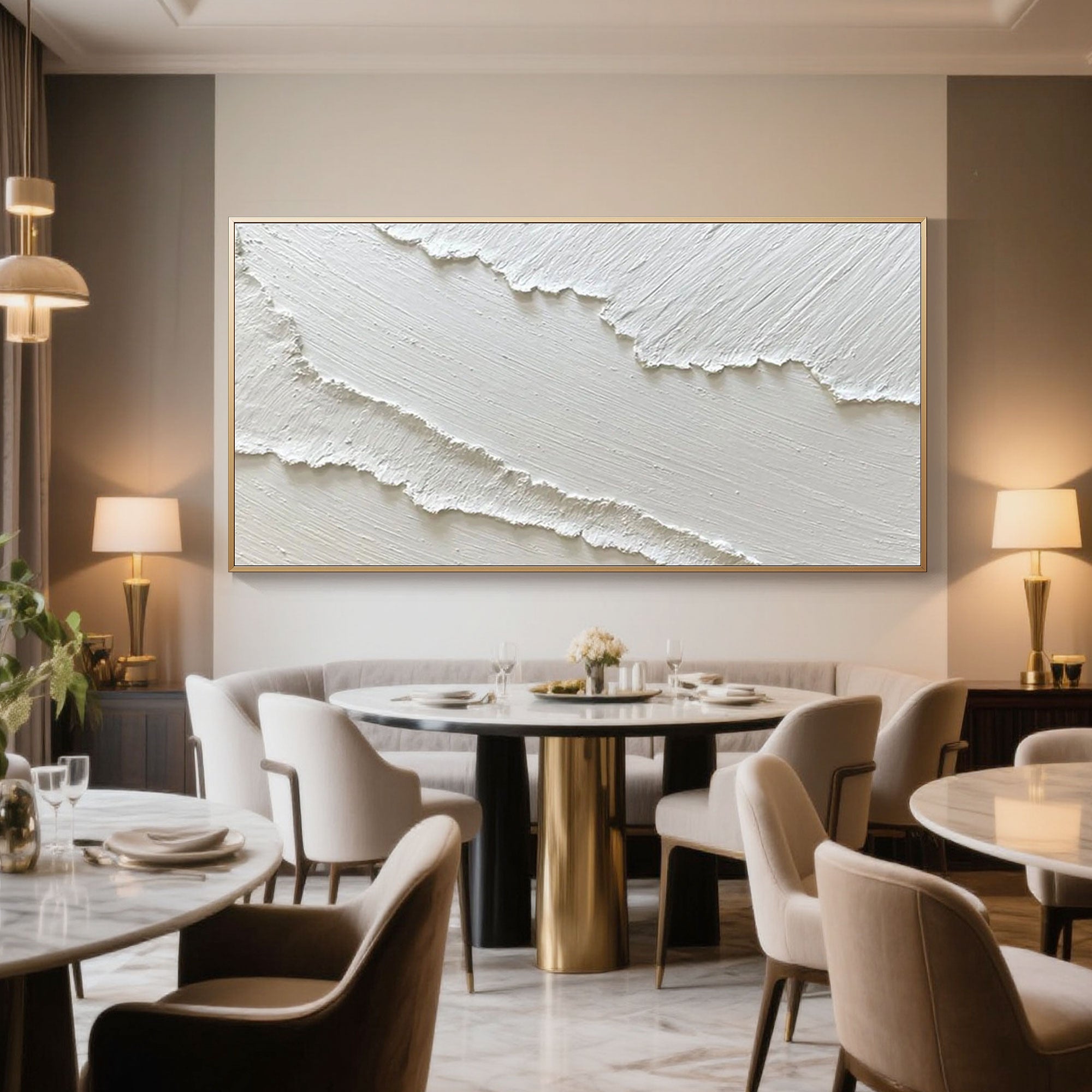 Textured Abstract Ocean Wall Art in matte white tones.