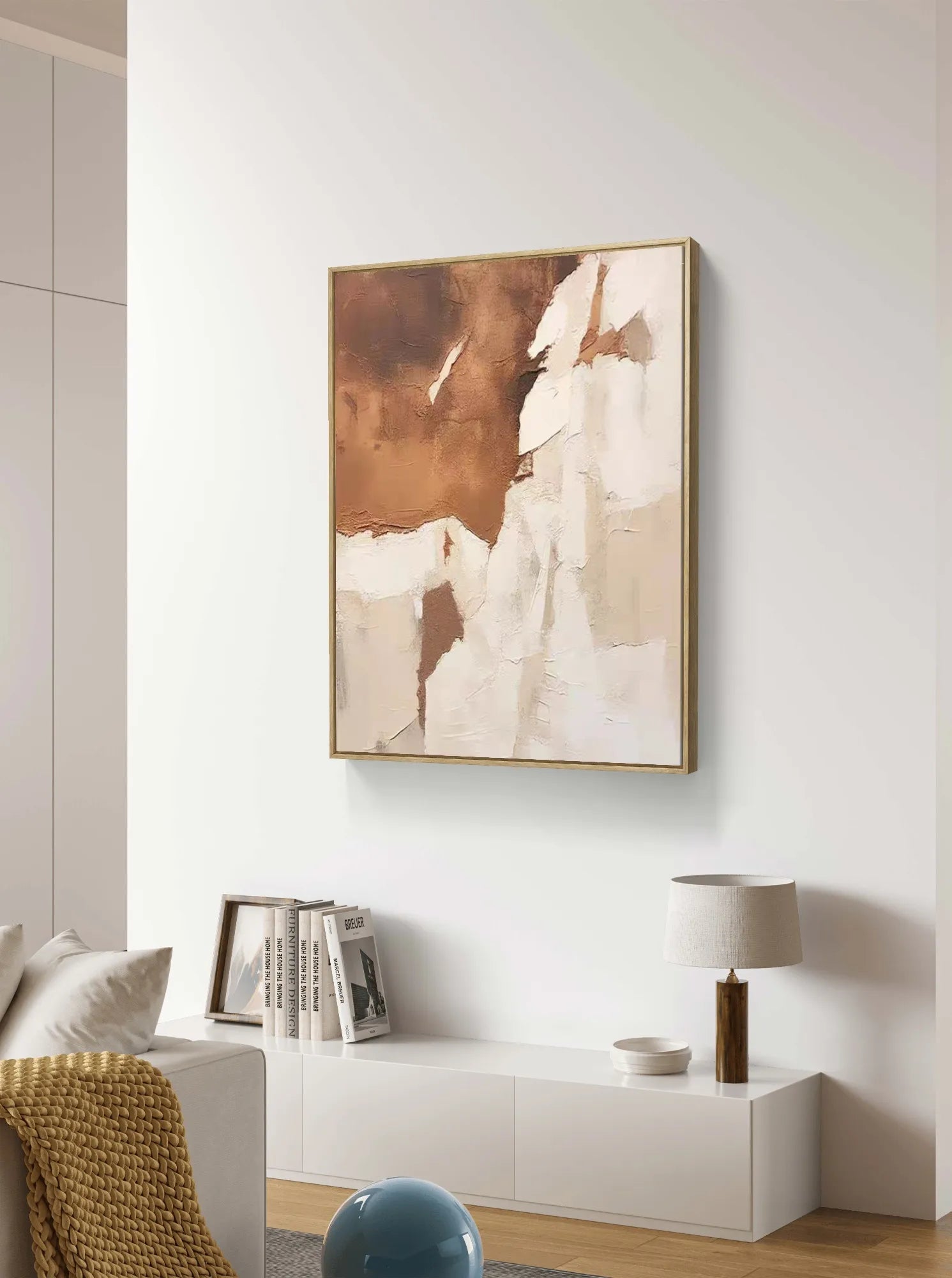 Wabi-Sabi textured abstract art in warm brown and beige.