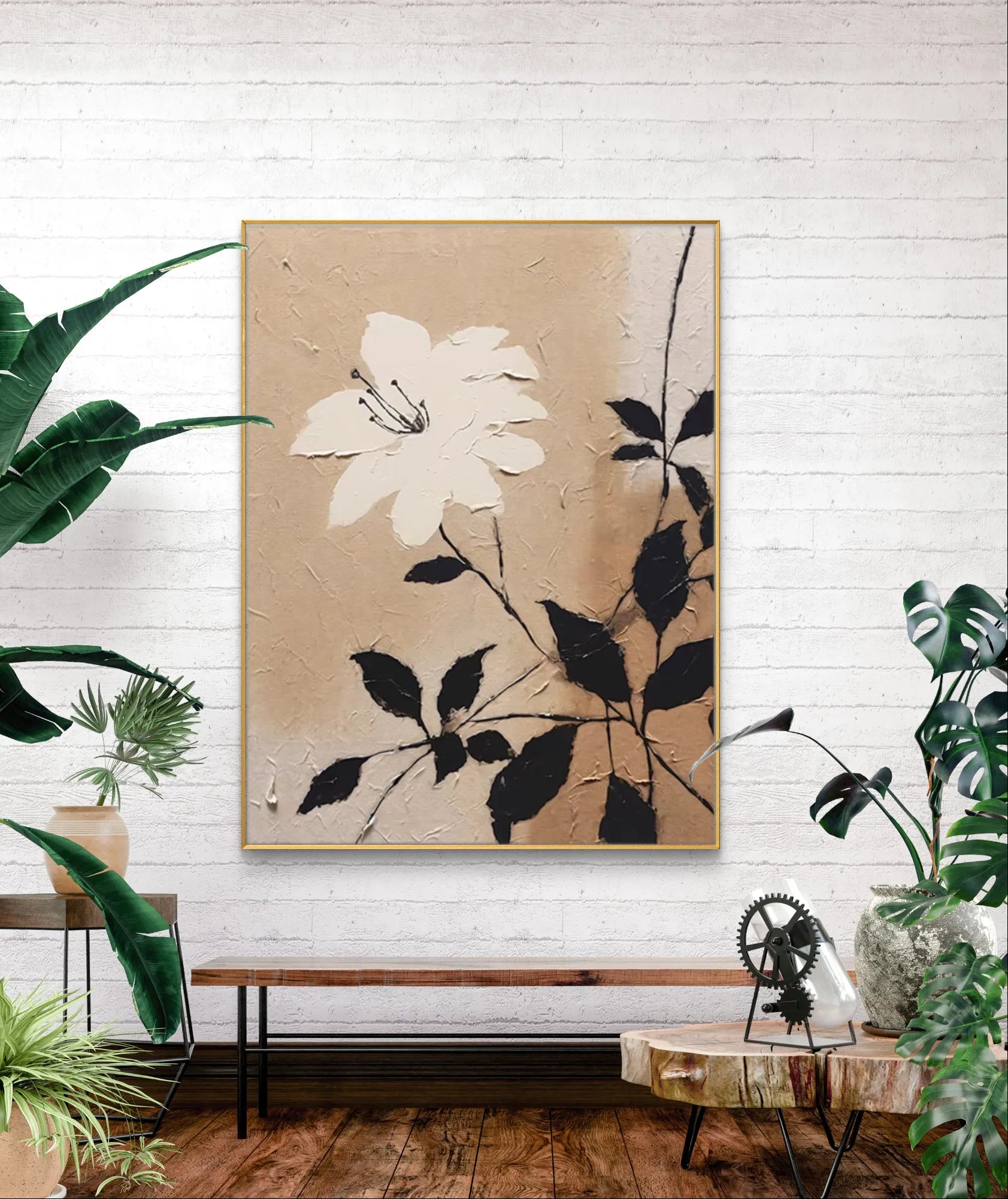 Textured Beige Floral Wall Art	 #WS001