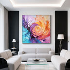 Blossom Rush floral art on a wall with black accents, modern interior decor.