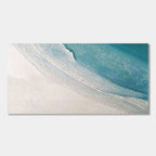 Textured minimalist beach wall art, 'Drift', showing white sand and teal ocean.