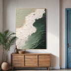 Abstract ocean wall art featuring green textured brushwork