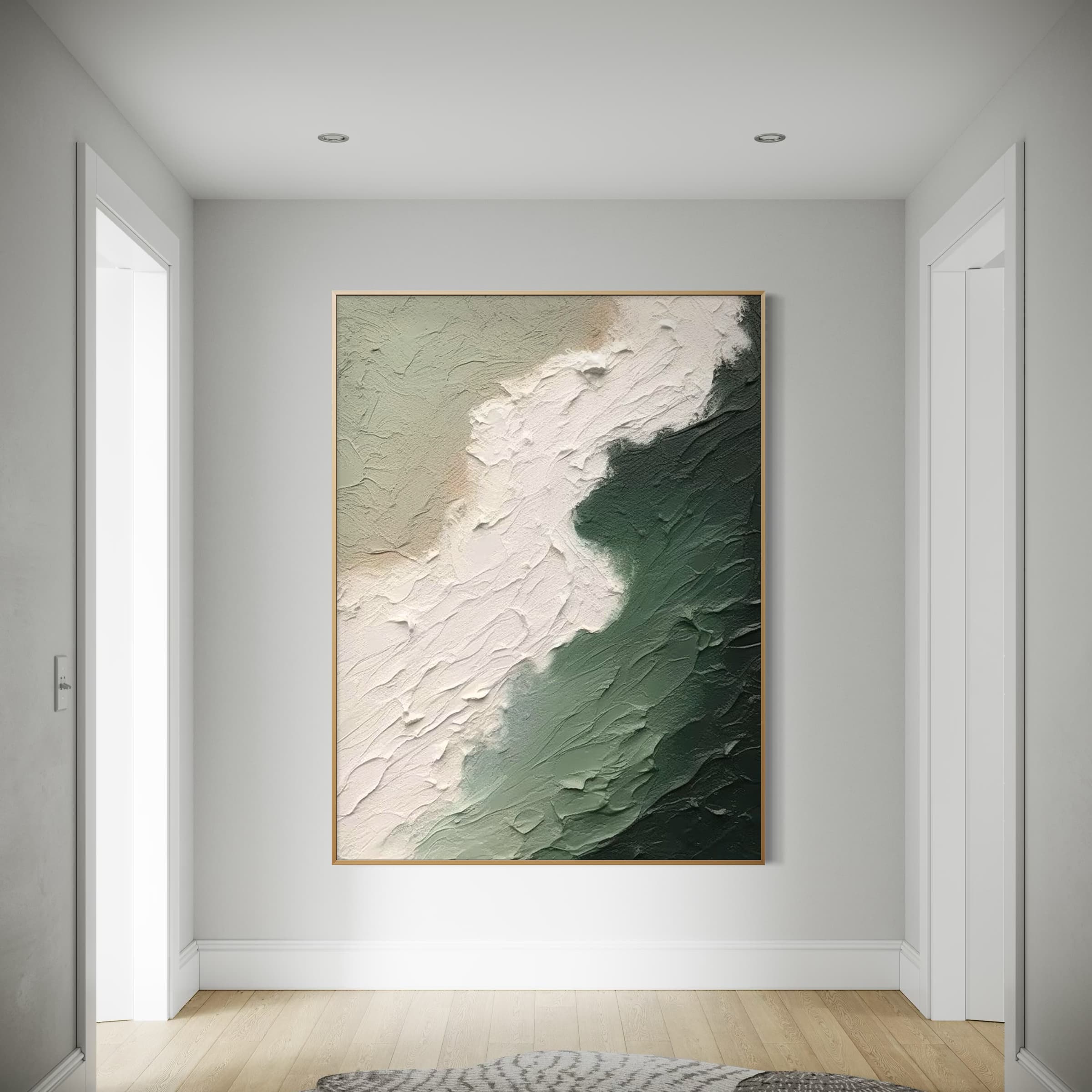 Minimalist seascape painting in vertical format and neutral tones