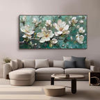 Abstract floral painting in green hues enhancing a contemporary space