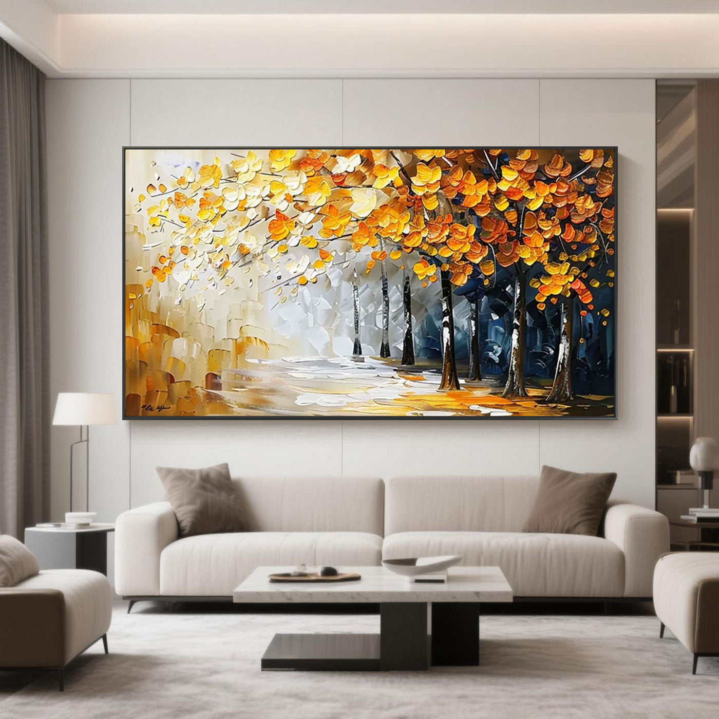 Textured Abstract Landscape Painting - Autumn Forest