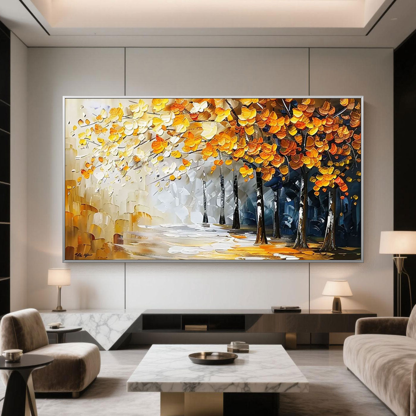 Textured Abstract Landscape Painting - Autumn Forest