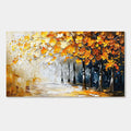 Hand-painted autumn abstract forest with textured leaves on canvas at Lumi Gallery