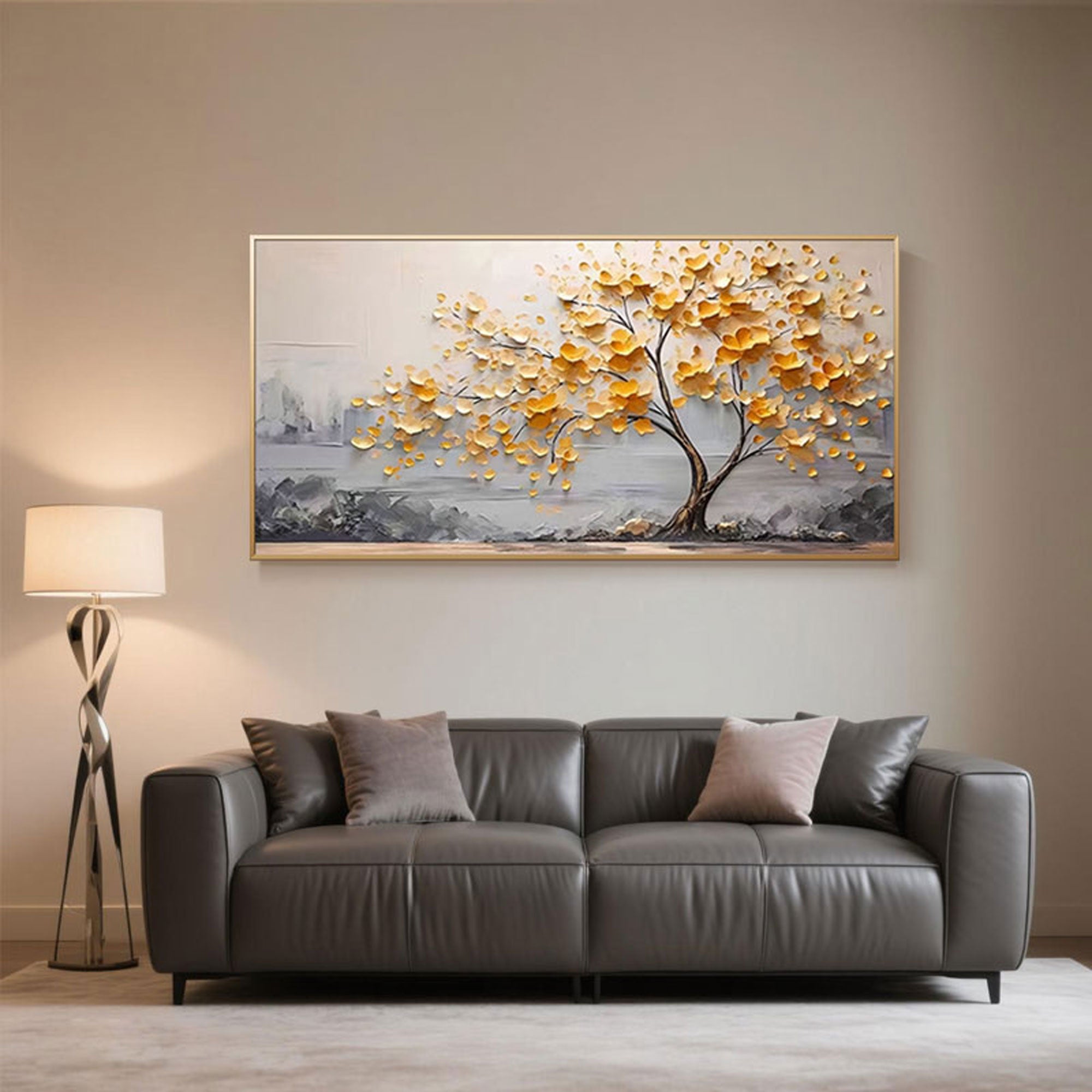 Textured Gold Abstract Tree Painting - Lush Grace