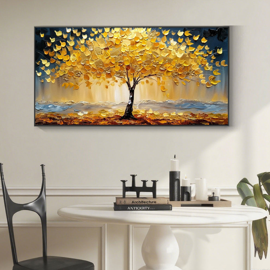 'Golden Pulse' canvas art framing options: rolled, stretched, or metal-framed.