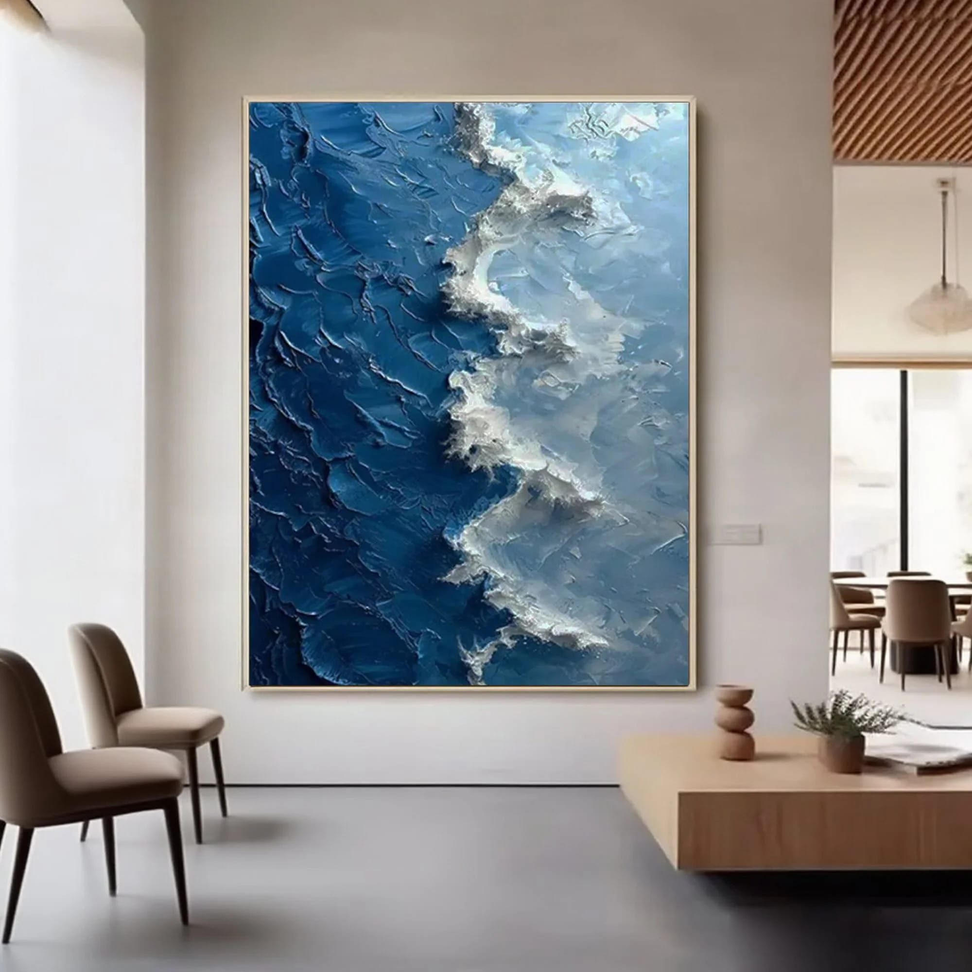 Textured Ocean Wall Art Blue Wave Painting for Modern Interiors