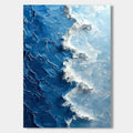 Textured Ocean Wave Wall Art - Azure Silence, close-up of impasto strokes.