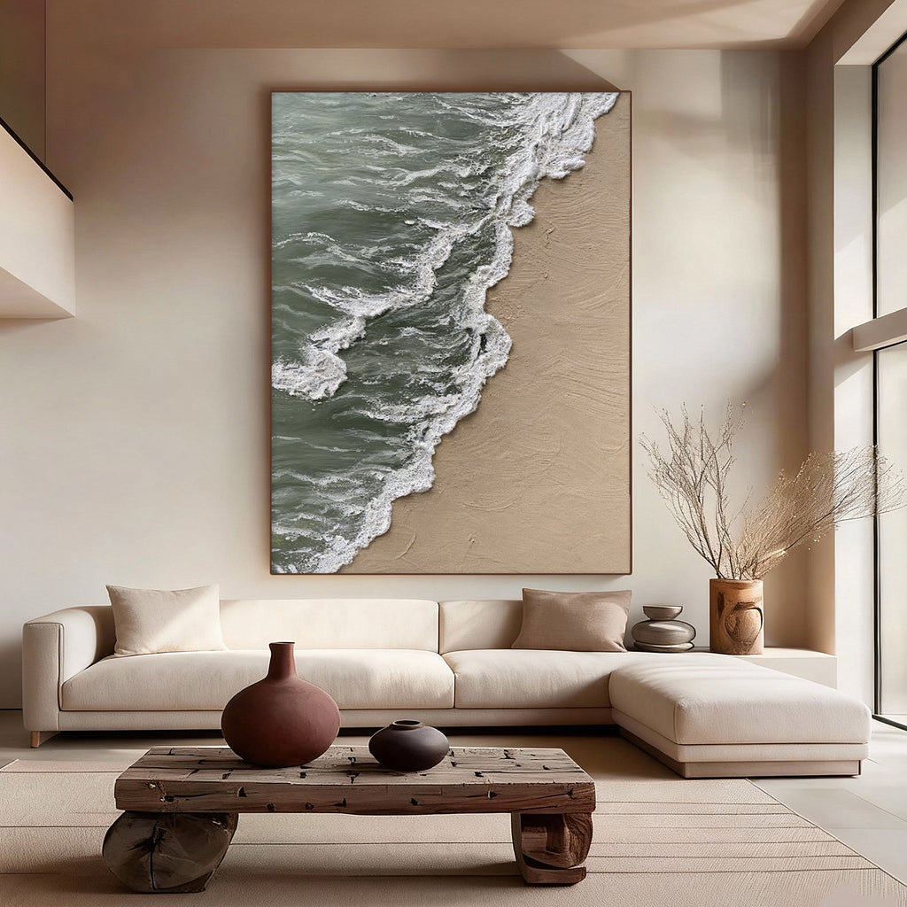 Lumi Gallery 3D textured abstract shoreline drift beach canvas art in modern living room