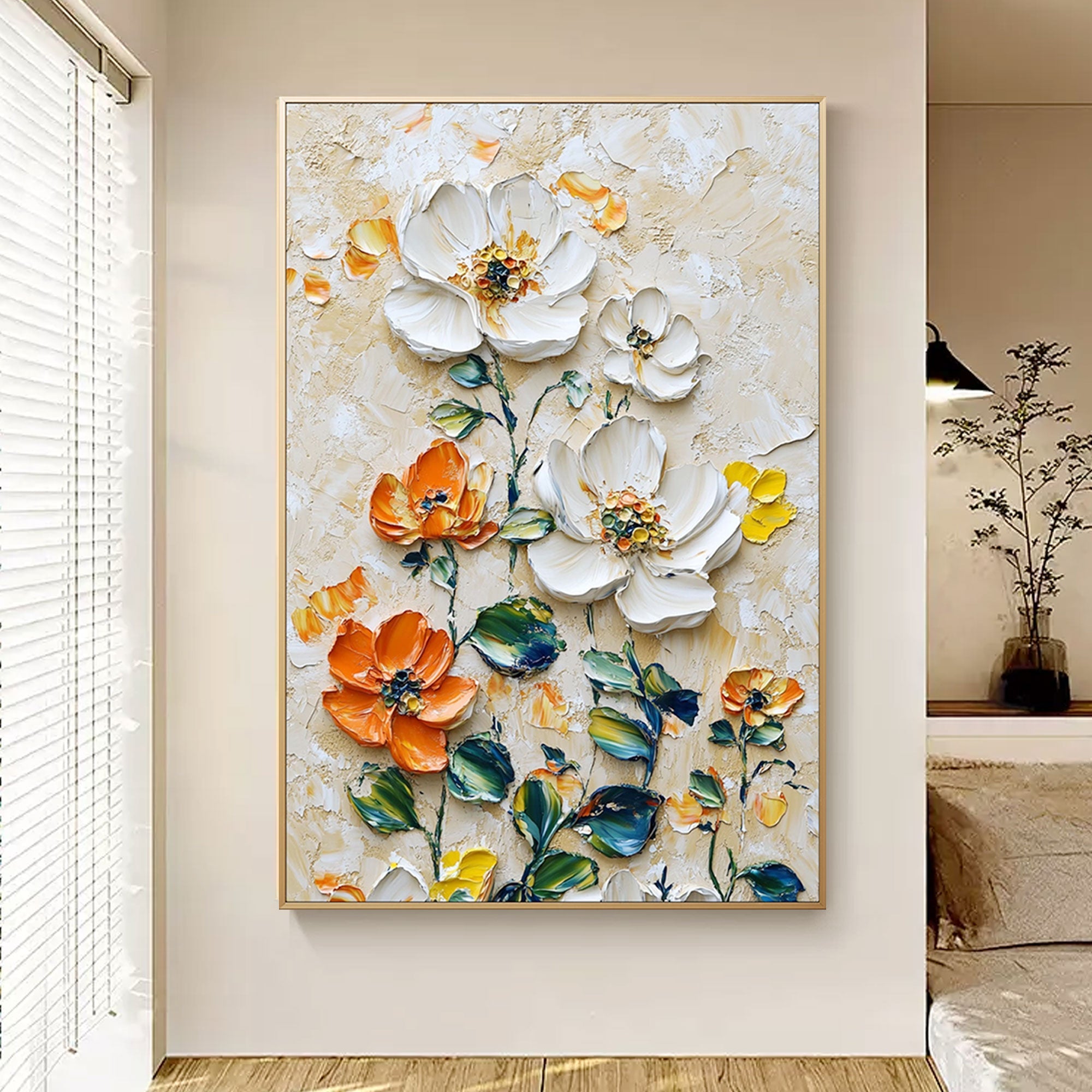 Vertical Floral Canvas Painting Wild Garden