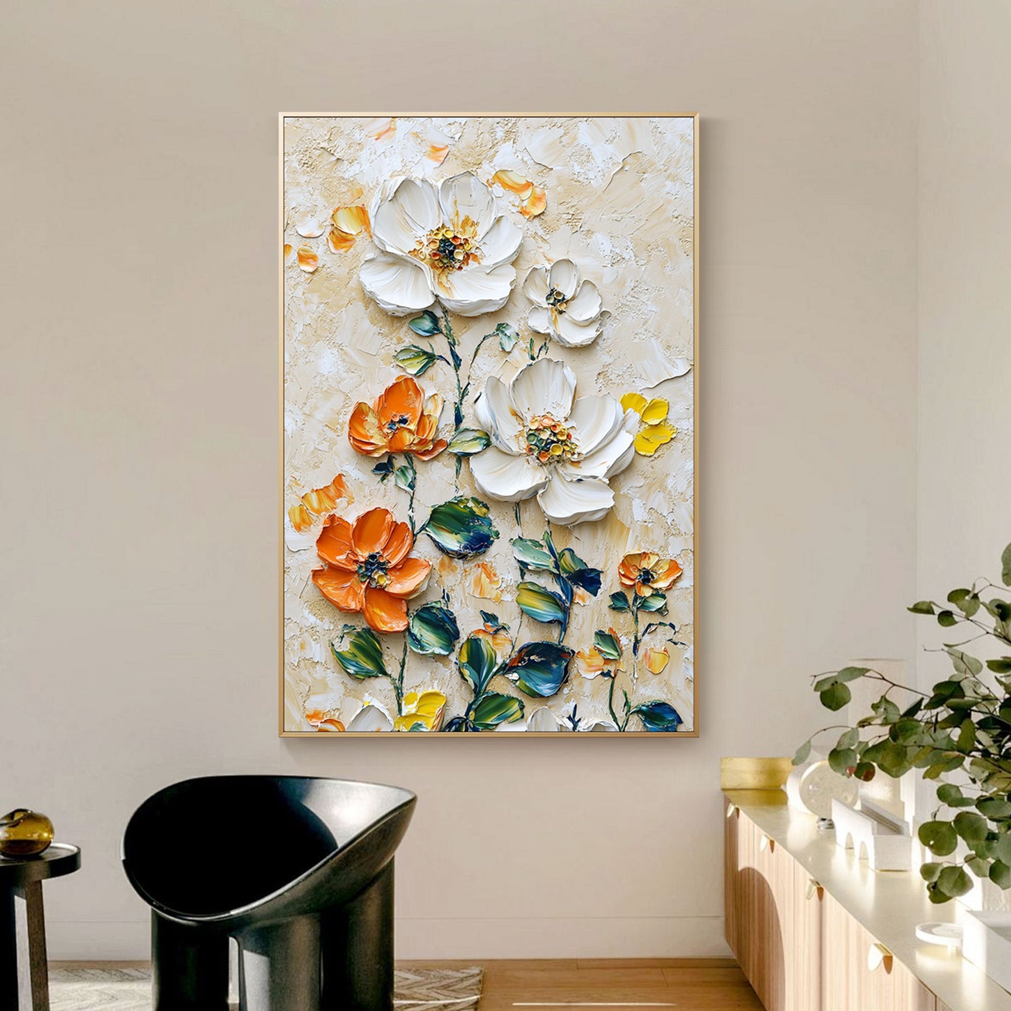 Vertical Floral Canvas Painting Wild Garden