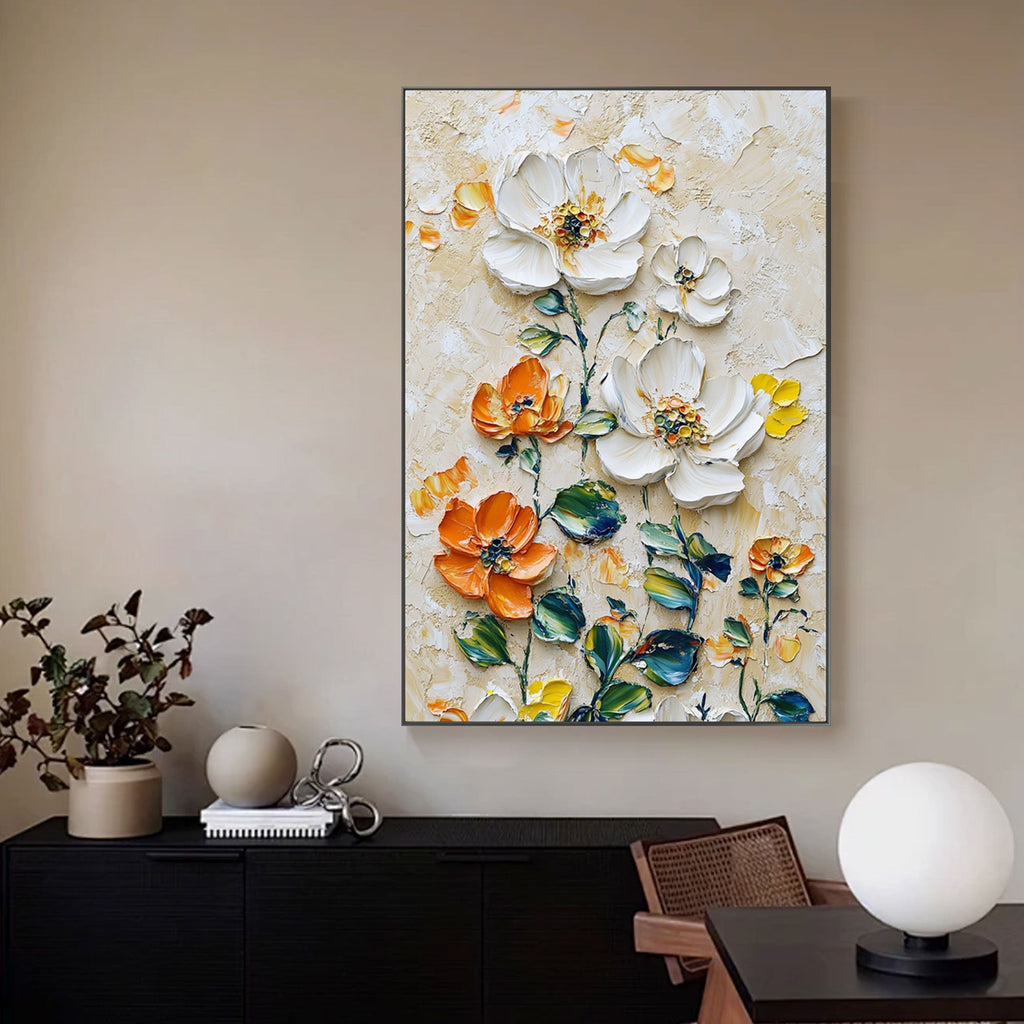 Vertical Floral Canvas Painting Wild Garden