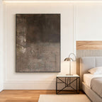 Lumi Gallery's Ebon Strata minimalist brown abstract canvas art in bedroom