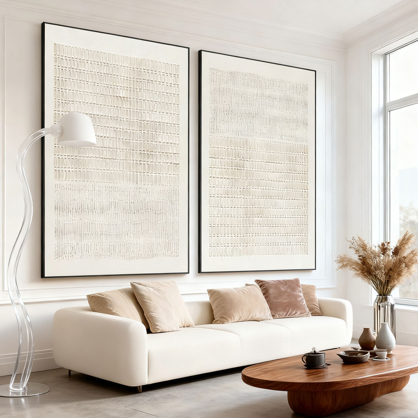 Lumi Gallery's Minimalist Japandi geometric canvas paintings in neutral tones for modern living room