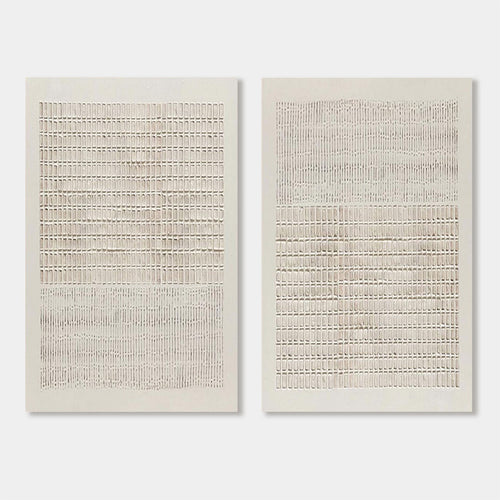 Lumi Gallery's Minimalist Japandi geometric canvas paintings, neutral tones, woven texture
