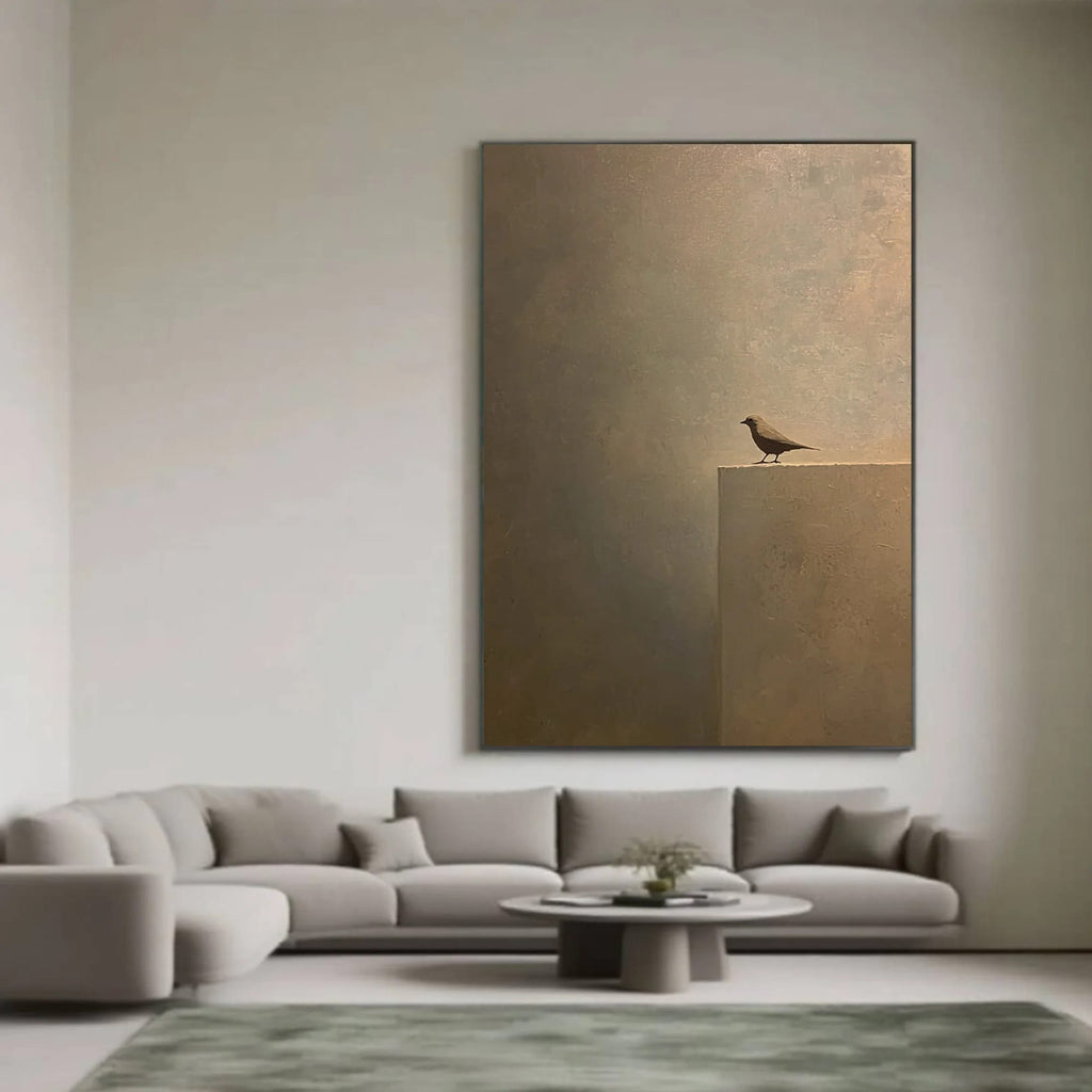 Zen minimalist bird canvas wall art in modern living room