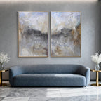 Lumi Gallery vintage abstract minimalist storm and gold textured wall art pair for modern living room
