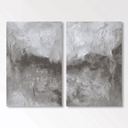 Vintage abstract minimalist 2-panel canvas wall art with textured storm and gold details at Lumi Gallery